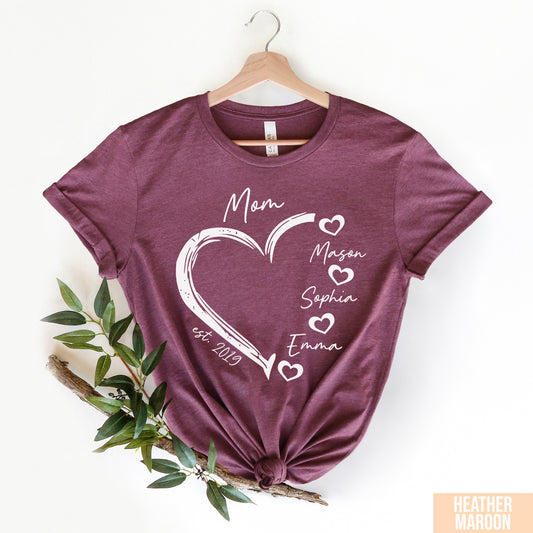 Custom Mom Shirt, Personalized Mom Shirt, Shirt with Kids Names, Gift for Mom Mama, Mom Heart Shirt, Custom Grandma Shirt, Mothers Day Gift